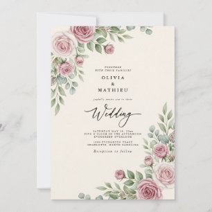 Elegante Wasserfarben-Hochzeit in Malvenrose Einladung