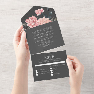 Elegante Wasserfarben-Hochzeit mit floralen Motive All In One Einladung