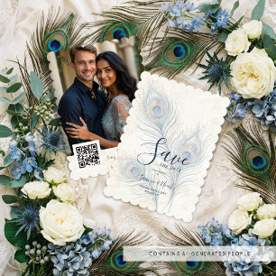 Elegante Wasserfarben-Hochzeit Pfauenfedern TLW26 Save The Date
