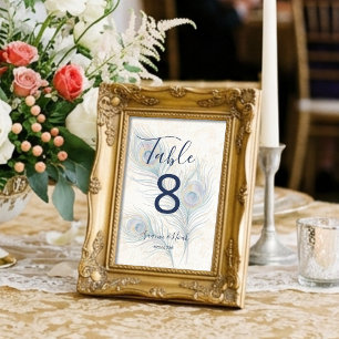 Elegante Wasserfarben-Hochzeit-Pfauenfedern TLW26 Tischnummer