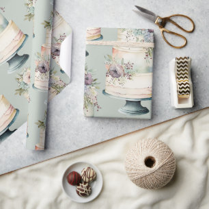 Elegante Wasserfarben-Hochzeitstorte Geschenkpapier