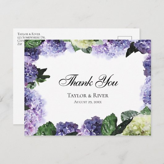 Elegante Wasserfarben-Hydrangeas in Lila & Lavende Postkarte (Vorne/Hinten)