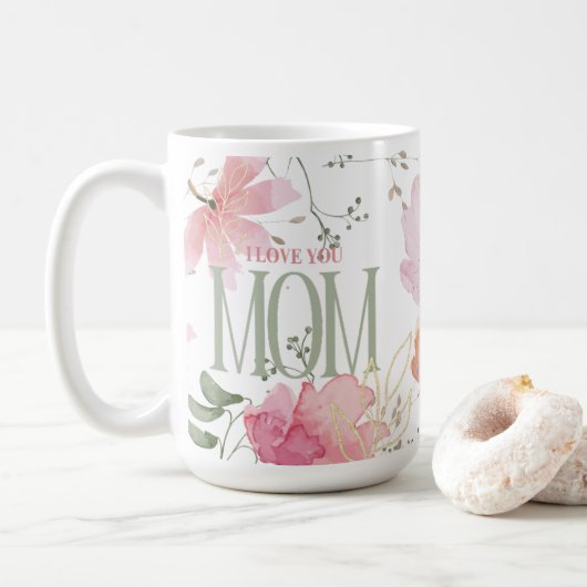 Elegante Wasserfarben "I Liebe you Mama" Moderne Kaffeetasse (Mit Donut)