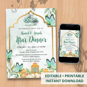 Elegante Wasserfarben-Iftar-Ramadan-Abendessen-Ein Einladung