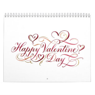 Elegante Wasserfarben-Kalligrafie Frohes Valentins Kalender