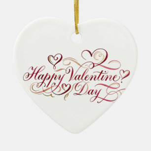 Elegante Wasserfarben-Kalligrafie Frohes Valentins Keramik Ornament