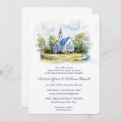 Elegante Wasserfarben Kirche Hochzeit Einladung (Vorne/Hinten)