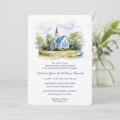 Elegante Wasserfarben Kirche Hochzeit Einladung (Stehend Vorderseite)