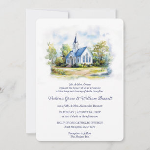 Elegante Wasserfarben-Kirchenhochzeits-Einladung Einladung