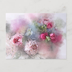 Elegante Wasserfarben Kunst, Dichtung und Rose Blu Postkarte