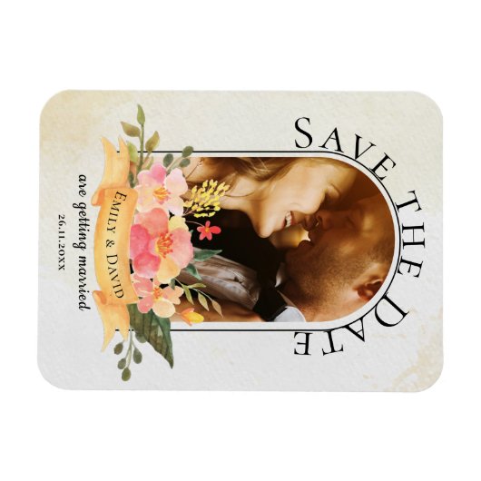 Elegante Wasserfarben Niedliches Foto Hochzeit Magnet (Horizontal)