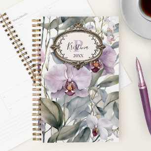 Elegante Wasserfarben Orchideen mit Vintagem Rahme Planer