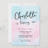 Elegante Wasserfarben Pastel 1. Geburtstag Einladung (Vorderseite)