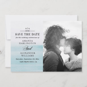 Elegante Wasserfarben Pastellblau Wasserhochzeit Save The Date