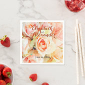 Elegante Wasserfarben Peach Rose Hochzeit Serviette (Beispiel)