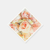 Elegante Wasserfarben Peach Rose Hochzeit Serviette (Ecke)
