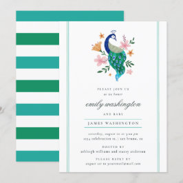 Elegante Wasserfarben Peacock Babydusche Einladung
