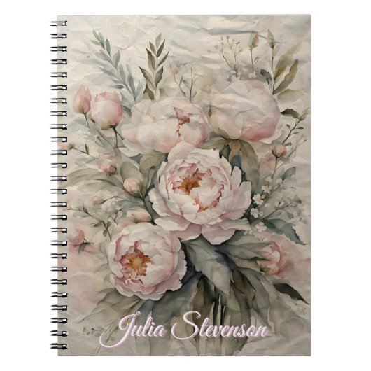 Elegante Wasserfarben-Peonies mit Pastellgrün Notizblock (Vorderseite)