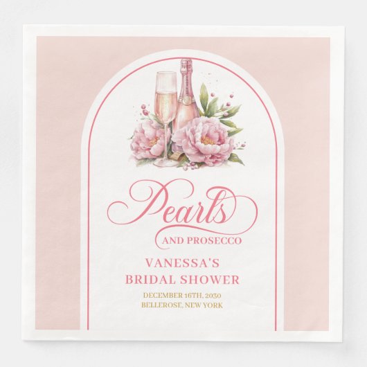 Elegante Wasserfarben-Perlen und Prosecco-Serviett Serviette (Vorderseite)