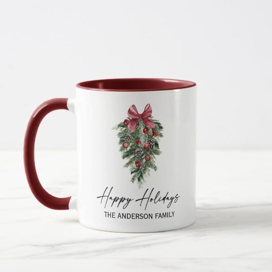 Elegante Wasserfarben Pines Calligrafy Ink Holiday Tasse (Links)