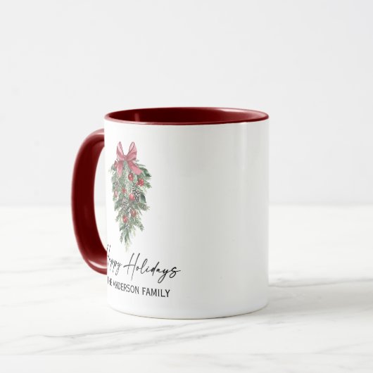 Elegante Wasserfarben Pines Calligrafy Ink Holiday Tasse (Vorderseite Links)