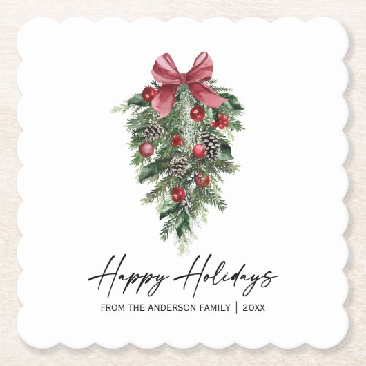 Elegante Wasserfarben Pines Calligrafy Ink Holiday Untersetzer (Vorderseite)