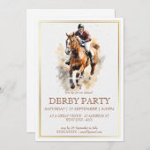 Elegante Wasserfarben Racehors Derby Party Reittie Einladung (Vorne/Hinten)
