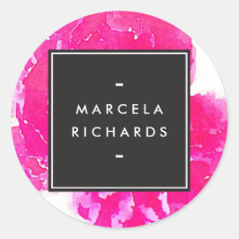 Elegante Wasserfarben Rosa Peonies Runder Aufkleber