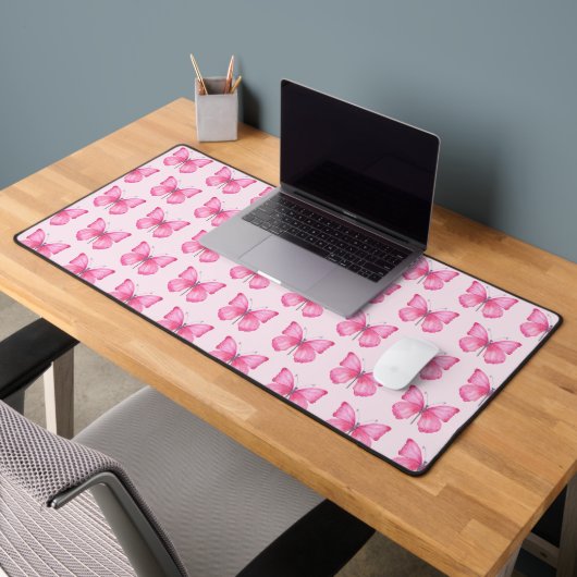 Elegante Wasserfarben Rosa Schmetterlinge Schreibtischunterlage (Büro 2)
