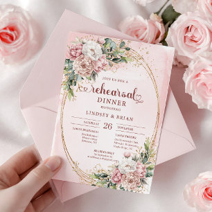 Elegante Wasserfarben-Roségold-Blumen-Probeeinladu Einladung