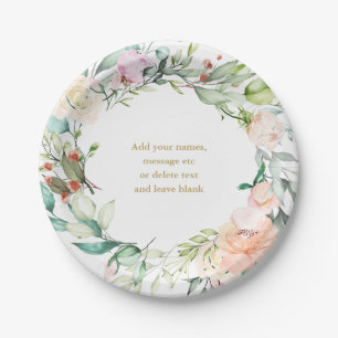 Elegante Wasserfarben-Rosen-Blumengirlande Pappteller