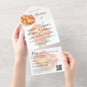 Elegante Wasserfarben-Rosen Hochzeit Pastell-Blüte All In One Einladung