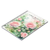 Elegante Wasserfarben Rosen mit grünen Blätter Notizblock (Linke Seite)