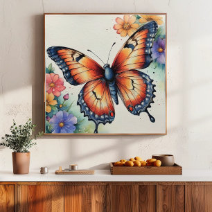 Elegante Wasserfarben-Schmetterlinge Naturinspirie Poster