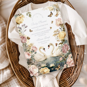 Elegante Wasserfarben-Schwäne Baby Shower Folieneinladung