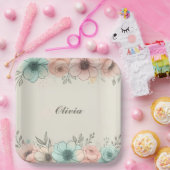 Elegante Wasserfarben Sketchy-Blume Pappteller (Party)