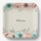 Elegante Wasserfarben Sketchy-Blume Pappteller (Vorderseite)