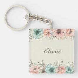 Elegante Wasserfarben Sketchy-Blume Schlüsselanhänger