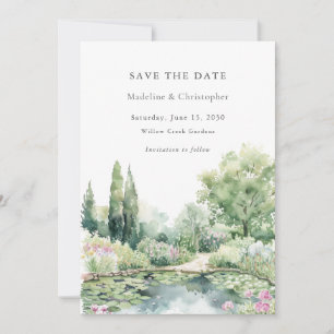 Elegante Wasserfarben-Sommergarten-Landschaftshoch Save The Date