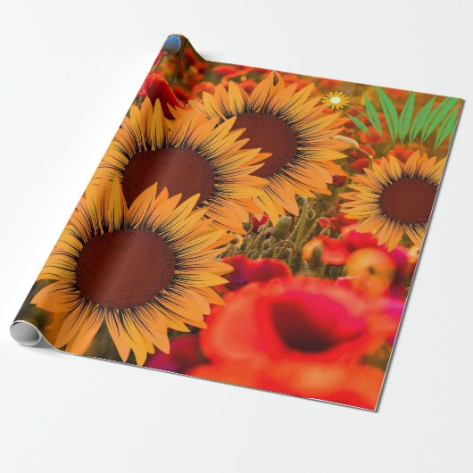 Elegante Wasserfarben Sonnenblumen Geschenkpapier (Ungerollt)