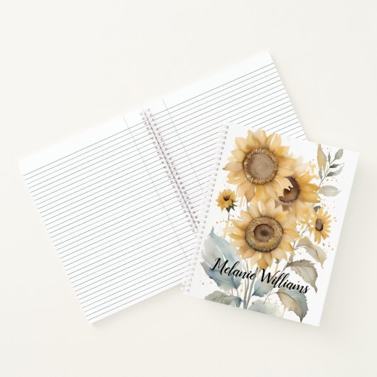 Elegante Wasserfarben Sonnenblumen | Personalisier Notizblock (Innenseite)