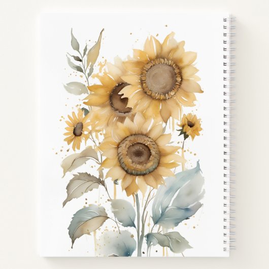Elegante Wasserfarben Sonnenblumen | Personalisier Notizblock (Rückseite)