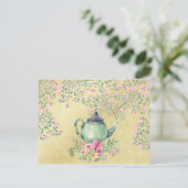 Elegante Wasserfarben Teapot und Blume Gold Postkarte (Stehend Vorderseite)