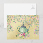 Elegante Wasserfarben Teapot und Blume Gold Postkarte (Vorne/Hinten)