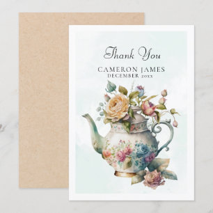 Elegante Wasserfarben-Teekanne Blumenteegesellscha Dankeskarte