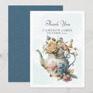 Elegante Wasserfarben-Teekanne Blumenteegesellscha Dankeskarte