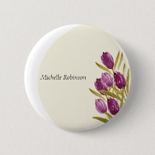 Elegante Wasserfarben-Tulpenblumen Button