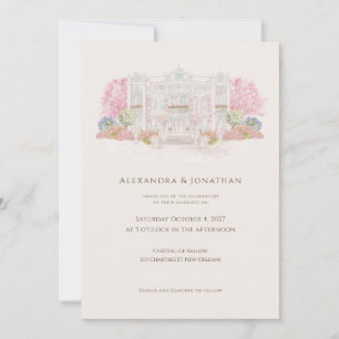 Elegante Wasserfarben-Villa-Hochzeit  Einladung
