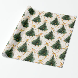 Elegante Wasserfarben-Weihnachtsbäume mit goldenen Geschenkpapier