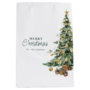 Elegante Wasserfarben-Weihnachtsfeier mit Baum Mittlere Geschenktüte